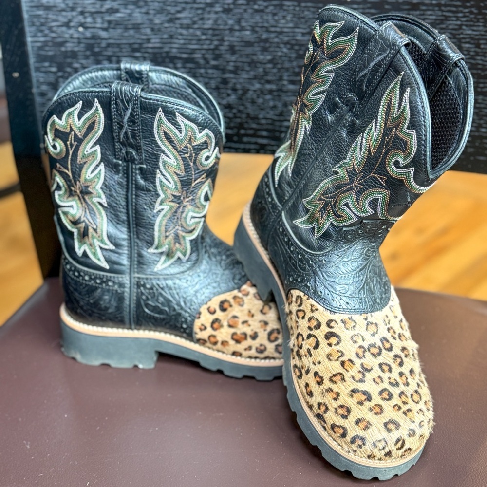 Twisted X All Around 9” Leopard Hair Western Boots Lug Sole Size 6.5